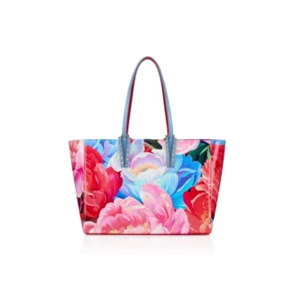 Cabata Small – torba Typu Tote – lakierowana skóra cielęca z nadrukiem piwonii – wielokolorowa