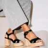 Calakala – espadryle na obcasie 85 mm – zamsz i skóra cielęca – czarne – damskie