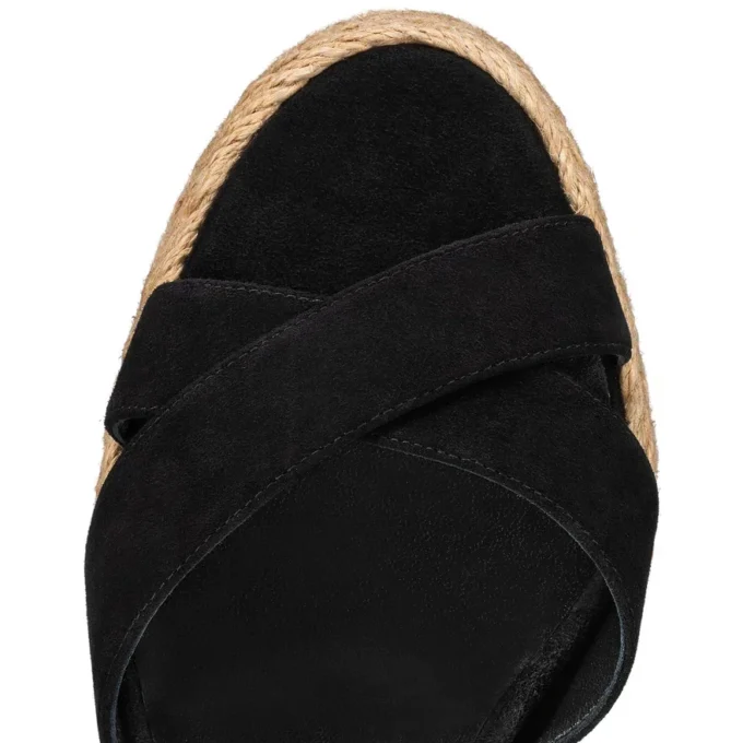 Calakala – espadryle na obcasie 85 mm – zamsz i skóra cielęca – czarne – damskie