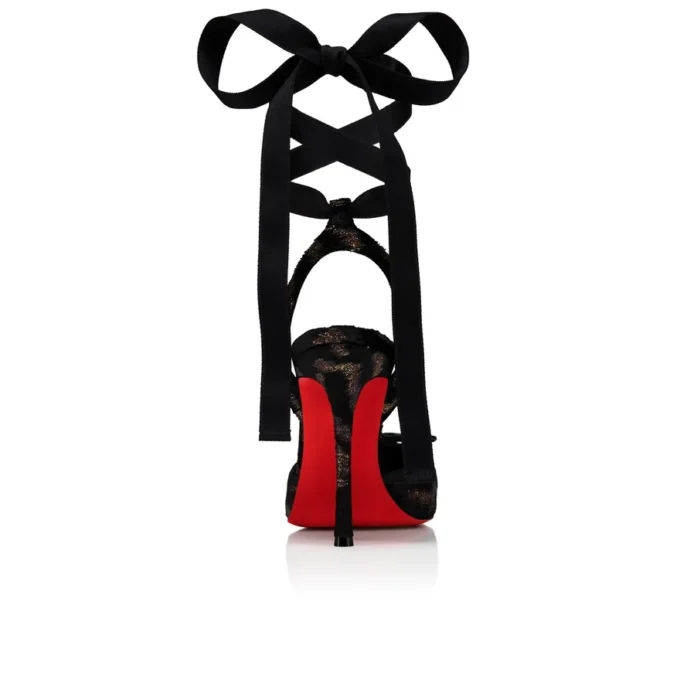 Cassia Lace up – czółenka na paskach o wysokości 100 mm – haftowany aksamit „Leo by Night” – czarne – damskie Cassia Lace up – czółenka na paskach o wysokości 100 mm – haftowany aksamit „Leo by Night” – czarne – damskie