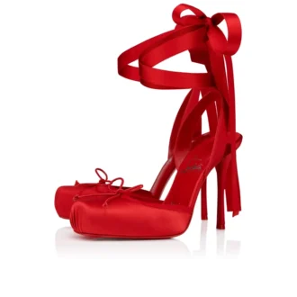 Cassia Lace up – czółenka na paskach o wysokości 100 mm – satyna krepowa – Loubi – damskie Cassia Lace up – czółenka na paskach o wysokości 100 mm – satyna krepowa – Loubi – damskie