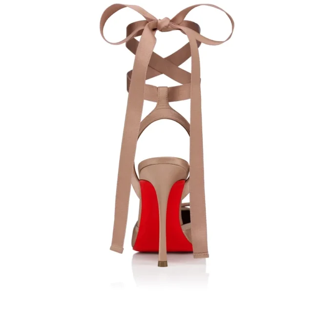 Cassia Lace up – czółenka na paskach o wysokości 100 mm – satyna krepowa – Nude 2 – damskie Cassia Lace up – czółenka na paskach o wysokości 100 mm – satyna krepowa – Nude 2 – damskie