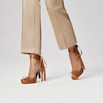 Cassia Lace up – czółenka na paskach o wysokości 100 mm – satyna krepowa – Nude 4 – damskie Cassia Lace up – czółenka na paskach o wysokości 100 mm – satyna krepowa – Nude 4 – damskie