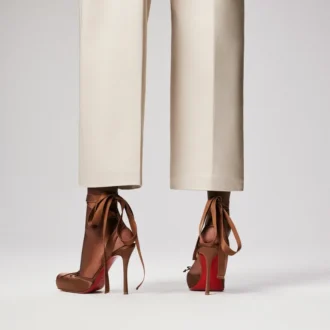 Cassia Lace up – czółenka na paskach o wysokości 100 mm – satyna krepowa – Nude 5 – damskie Cassia Lace up – czółenka na paskach o wysokości 100 mm – satyna krepowa – Nude 5 – damskie