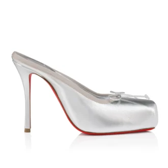 Cassia Mule – klapki na obcasie 100 mm – laminowana skóra jagnięca nappa – srebrne – damskie