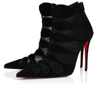 Circus Max – niskie buty na obcasie 100 mm – zamsz cielęcy, siatka i skóra koźlęca – czarne – damskie Circus Max – niskie buty na obcasie 100 mm – zamsz cielęcy, siatka i skóra koźlęca – czarne – damskie