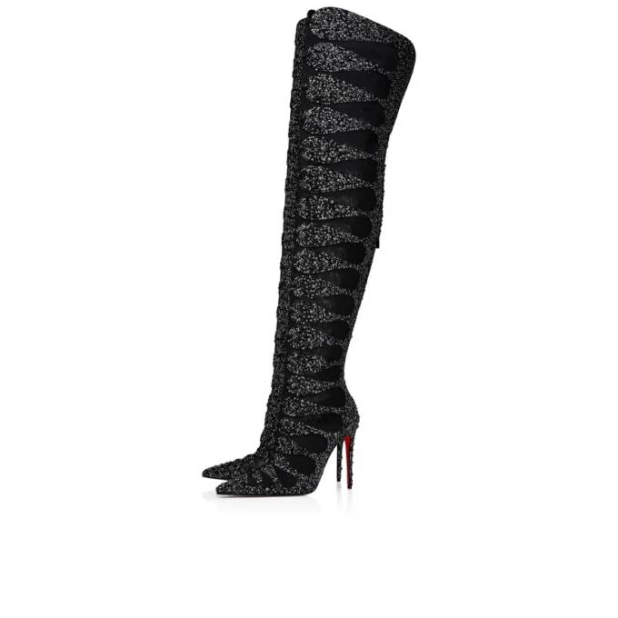 Circus Max Perla Botta Alta – kozaki do połowy uda o wysokości 100 mm – zamsz, siatka i cyrkonie – czarne – damskie Christian Louboutin Stany Zjednoczone Circus Max Perla Botta Alta – kozaki do połowy uda o wysokości 100 mm – zamsz, siatka i cyrkonie – czarne – damskie Christian Louboutin Stany Zjednoczone