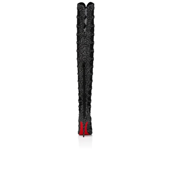 Circus Max Perla Botta Alta – kozaki do połowy uda o wysokości 100 mm – zamsz, siatka i cyrkonie – czarne – damskie Christian Louboutin Stany Zjednoczone Circus Max Perla Botta Alta – kozaki do połowy uda o wysokości 100 mm – zamsz, siatka i cyrkonie – czarne – damskie Christian Louboutin Stany Zjednoczone