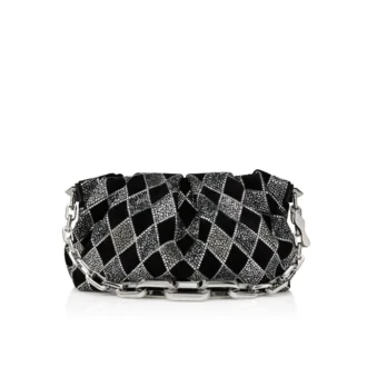 Eva Small – torebka na ramię – aksamit cielęcy i strass w kształcie rombów – czarna