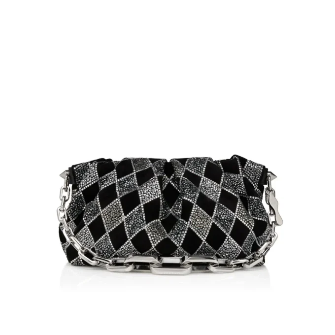 Eva Small – torebka na ramię – aksamit cielęcy i strass w kształcie rombów – czarna