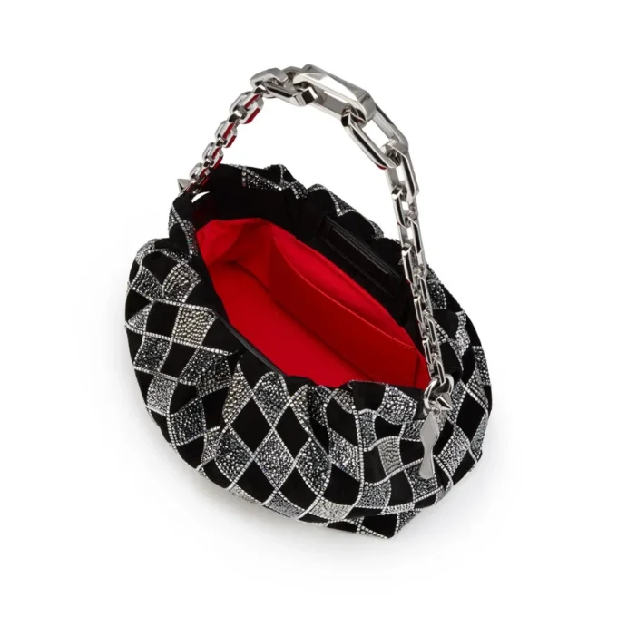 Eva Small – torebka na ramię – aksamit cielęcy i strass w kształcie rombów – czarna