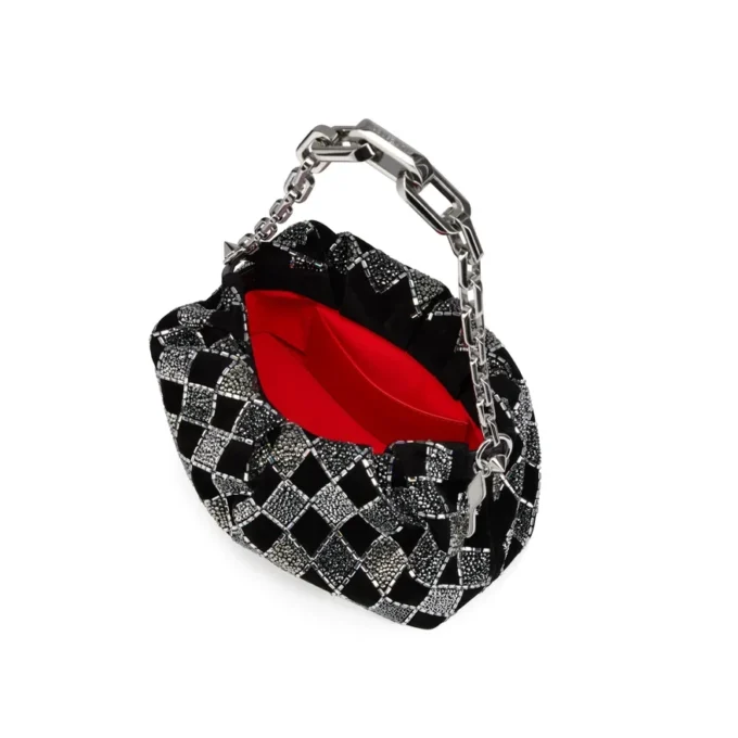 Eva Small – torebka na ramię – aksamit cielęcy i strass w kształcie rombów – czarna