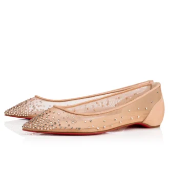 Follies Strass – Baleriny – siatka, zamsz cielęcy i cyrkonie – jasny jedwab – damskie Follies Strass – Baleriny – siatka, zamsz cielęcy i cyrkonie – jasny jedwab – damskie