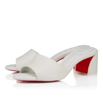 Jane Mule – klapki na obcasie 55 mm – skóra nappa – Bianco – damskie