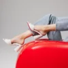 Jane Mule – klapki na obcasie 85 mm – skóra jagnięca nappa – Bianco – damskie