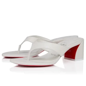 Janetonga – klapki na obcasie 55 mm – skóra nappa jagnięca – Bianco – damskie