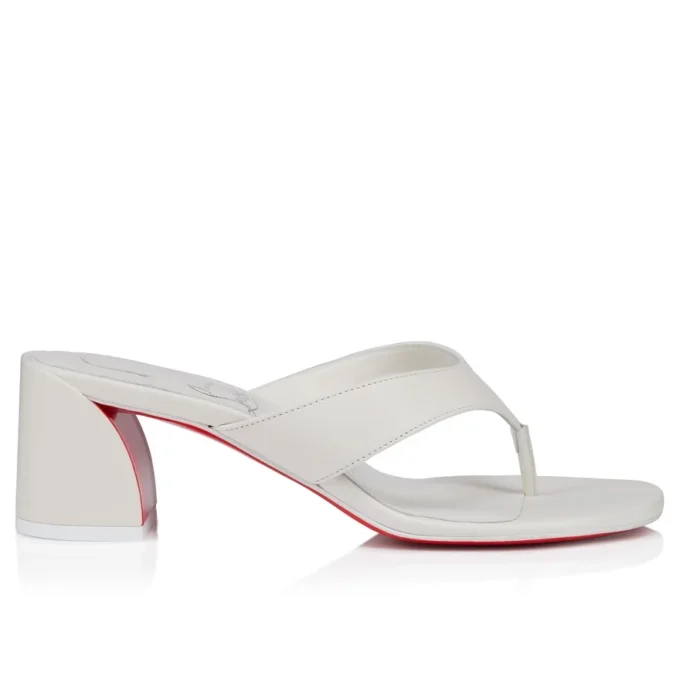 Janetonga – klapki na obcasie 55 mm – skóra nappa jagnięca – Bianco – damskie