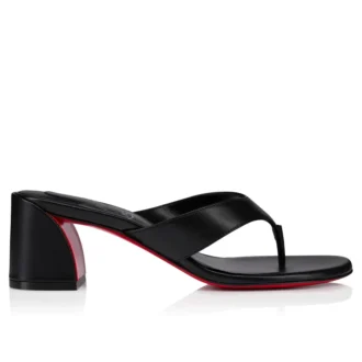 Janetonga – klapki na obcasie 55 mm – skóra nappa jagnięca – czarne – damskie