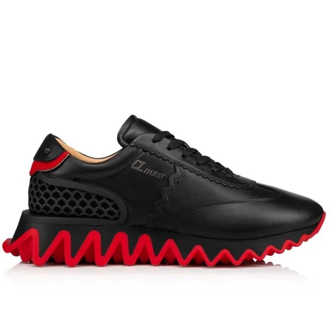 Loubishark – Sneakersy – skóra cielęca i neopren – czarne – męskie