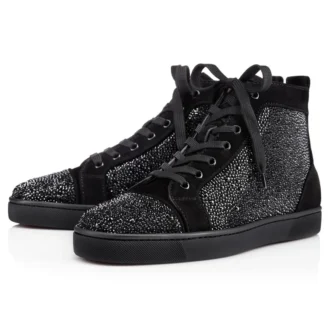 Louis Strass – Sneakersy – Veau Velours i Strass – Czarne – Męskie