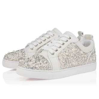 Louiseperla – Sneakersy – satyna krepowa, skóra cielęca, cyrkonie i perełki – białe – damskie Louiseperla – Sneakersy – satyna krepowa, skóra cielęca, cyrkonie i perełki – białe – damskie