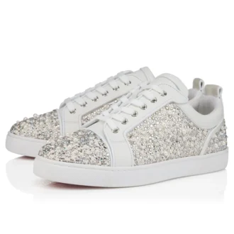 Louperla Jr – Sneakersy – satyna krepowa, skóra cielęca, cyrkonie i perełki – białe – męskie