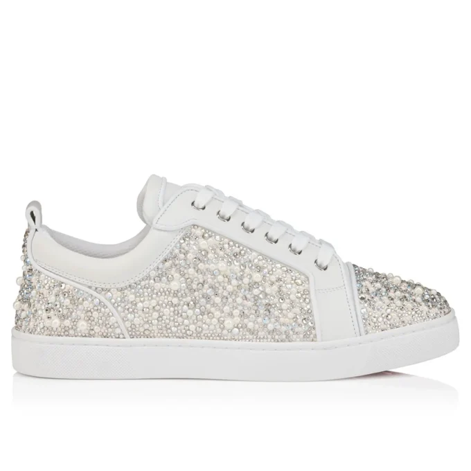 Louperla Jr – Sneakersy – satyna krepowa, skóra cielęca, cyrkonie i perełki – białe – męskie Louperla Jr – Sneakersy – satyna krepowa, skóra cielęca, cyrkonie i perełki – białe – męskie