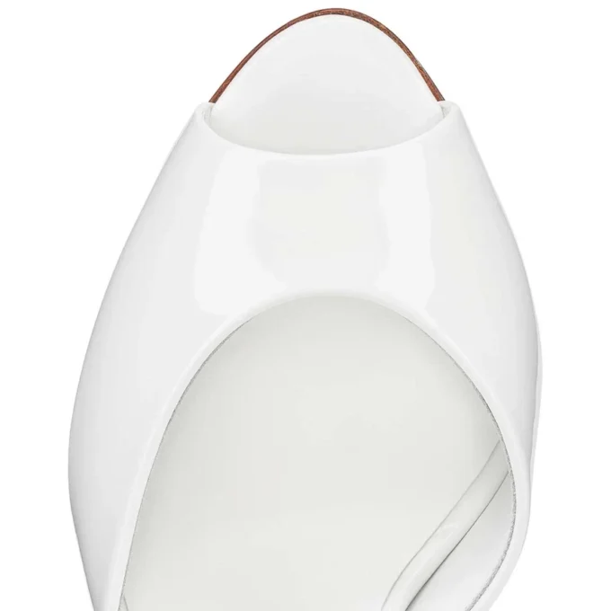 Me Dolly – klapki na obcasie 100 mm – lakierowana skóra cielęca – Bianco – damskie Me Dolly – klapki na obcasie 100 mm – lakierowana skóra cielęca – Bianco – damskie