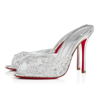 Me Dolly Strass – klapki na 100 mm – zamsz i cyrkonie – srebrne