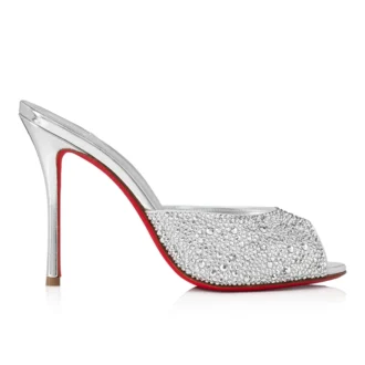 Me Dolly Strass – klapki na 100 mm – zamsz i cyrkonie – srebrne