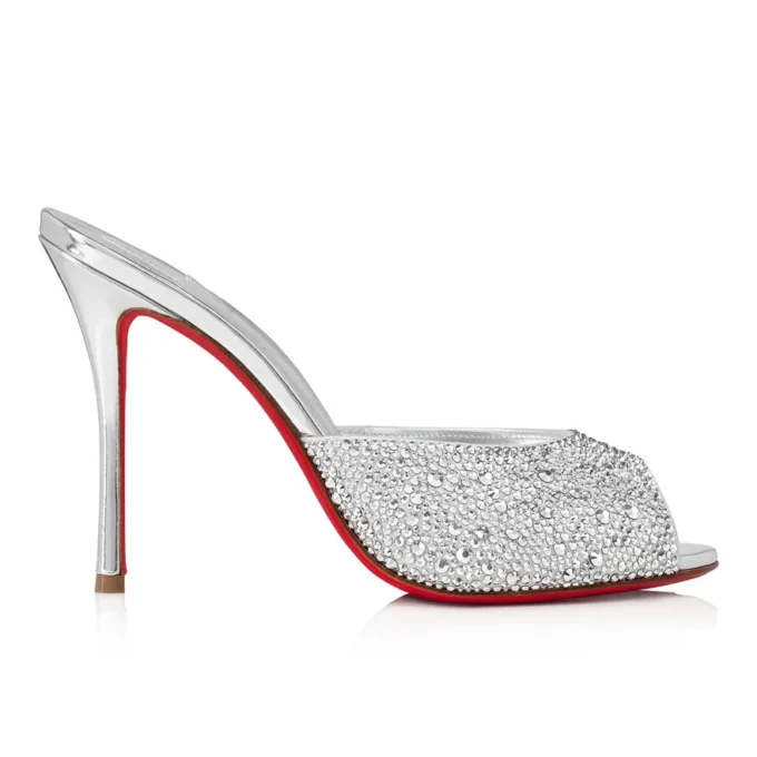 Me Dolly Strass – klapki na 100 mm – zamsz i cyrkonie – srebrne Me Dolly Strass – klapki na 100 mm – zamsz i cyrkonie – srebrne