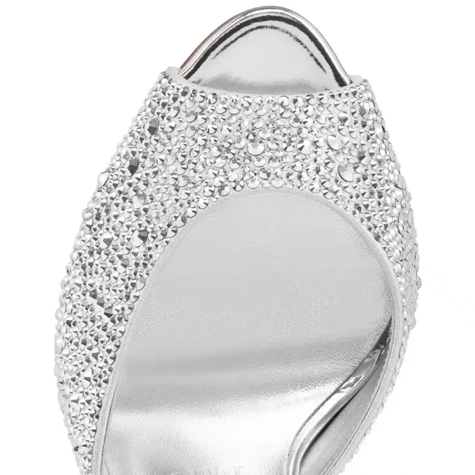 Me Dolly Strass – klapki na 100 mm – zamsz i cyrkonie – srebrne Me Dolly Strass – klapki na 100 mm – zamsz i cyrkonie – srebrne