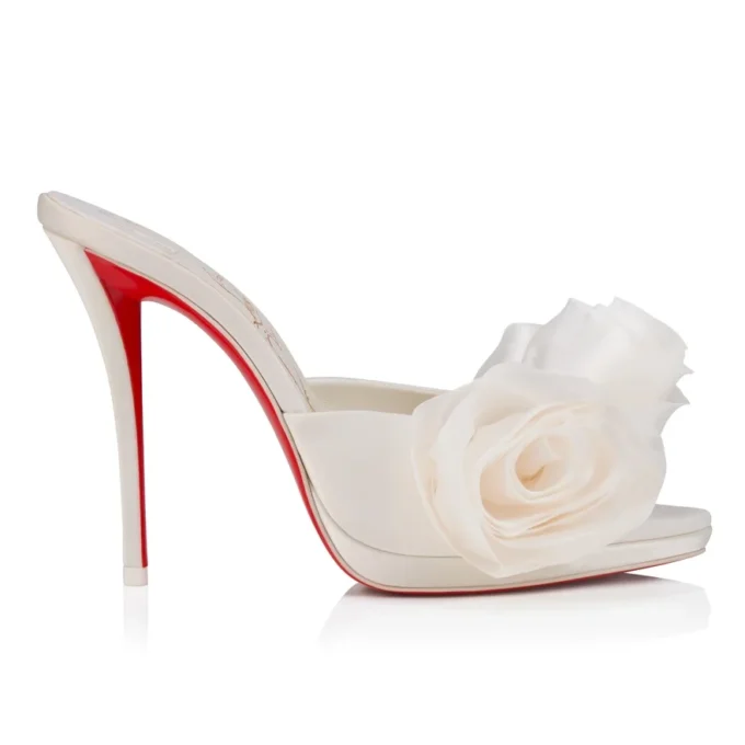 Mere Lachaise Mule – klapki na obcasie 120 mm – satyna krepowa – kolor kości słoniowej – damskie Mere Lachaise Mule – klapki na obcasie 120 mm – satyna krepowa – kolor kości słoniowej – damskie
