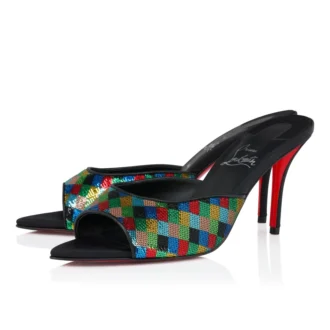 Miss Z Mule Arlequin – klapki na obcasie 80 mm – satyna krepowa haftowana mikro-cekinami – wielokolorowe – damskie