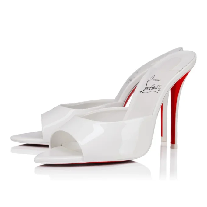 Miss Z Mule – klapki na obcasie 100 mm – lakierowana skóra cielęca – Bianco – damskie