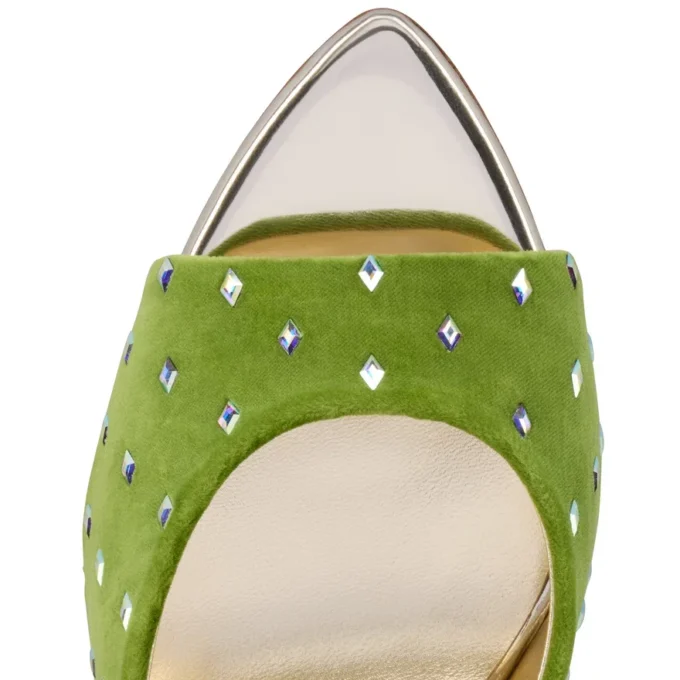 Miss Z Mule Strass Losanges – klapki na obcasie 100 mm – aksamit i cyrkonie – Haiiro – damskie Miss Z Mule Strass Losanges – klapki na obcasie 100 mm – aksamit i cyrkonie – Haiiro – damskie