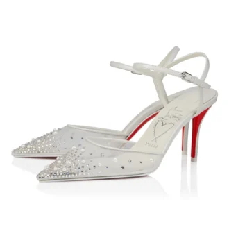 Miss Z Riviera Strass – czółenka na paskach z obcasem 80 mm – siateczka, skóra nappa i perły – Bianco – damskie Miss Z Riviera Strass – czółenka na paskach z obcasem 80 mm – siateczka, skóra nappa i perły – Bianco – damskie