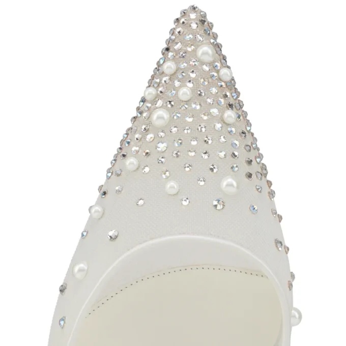 Miss Z Riviera Strass – czółenka na paskach z obcasem 80 mm – siateczka, skóra nappa i perły – Bianco – damskie