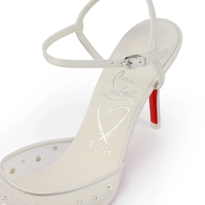 Miss Z Riviera Strass – czółenka na paskach z obcasem 80 mm – siateczka, skóra nappa i perły – Bianco – damskie