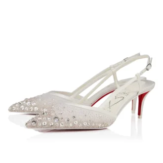 Miss Z Sling Sparkling – czółenka z paskiem z tyłu o wysokości 60 mm – siateczka i cyrkonie – wersja w kolorze kości słoniowej – damskie