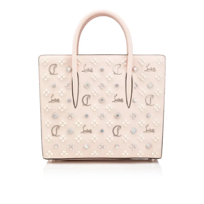 Paloma Medium – torebka z uchwytem na górze – ziarnista skóra cielęca i kolce w stylu Louboutin – Leche Paloma Medium – torebka z uchwytem na górze – ziarnista skóra cielęca i kolce w stylu Louboutin – Leche