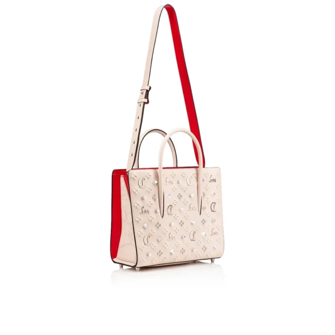 Paloma Medium – torebka z uchwytem na górze – ziarnista skóra cielęca i kolce w stylu Louboutin – Leche Paloma Medium – torebka z uchwytem na górze – ziarnista skóra cielęca i kolce w stylu Louboutin – Leche