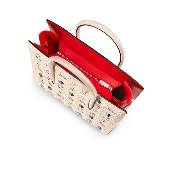 Paloma Medium – torebka z uchwytem na górze – ziarnista skóra cielęca i kolce w stylu Louboutin – Leche Paloma Medium – torebka z uchwytem na górze – ziarnista skóra cielęca i kolce w stylu Louboutin – Leche