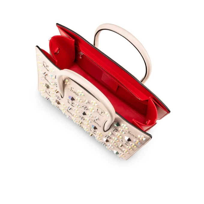 Paloma Medium – torebka z uchwytem na górze – ziarnista skóra cielęca i kolce w stylu Louboutin – Leche Paloma Medium – torebka z uchwytem na górze – ziarnista skóra cielęca i kolce w stylu Louboutin – Leche