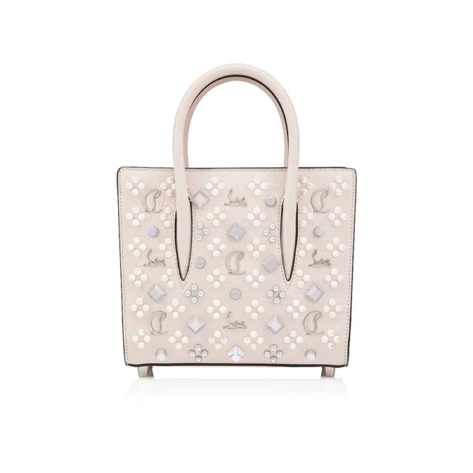 Paloma Mini – torebka z rączką na górze – ziarnista skóra cielęca i kolce Loubinthesky – Leche Paloma Mini – torebka z rączką na górze – ziarnista skóra cielęca i kolce Loubinthesky – Leche