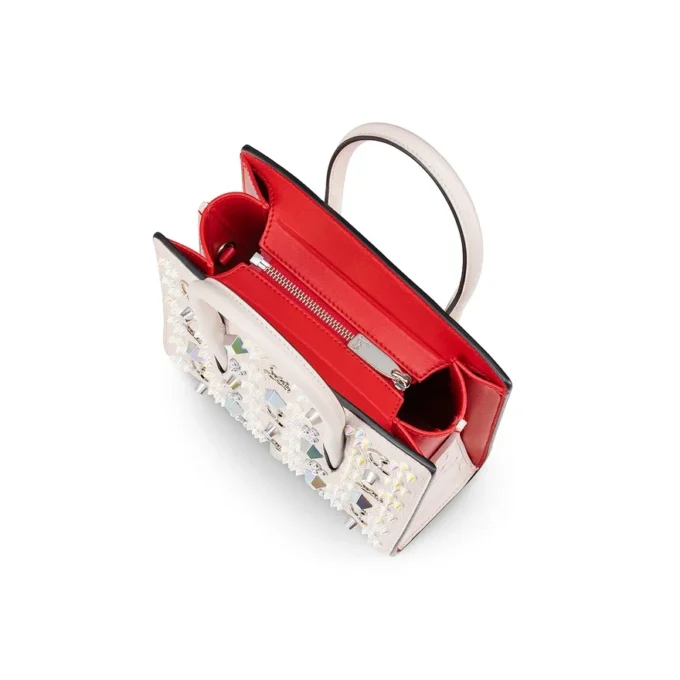 Paloma Mini – torebka z rączką na górze – ziarnista skóra cielęca i kolce Loubinthesky – Leche Paloma Mini – torebka z rączką na górze – ziarnista skóra cielęca i kolce Loubinthesky – Leche