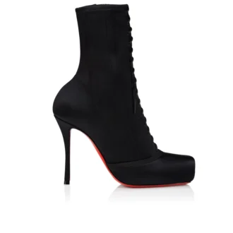 Pavlova Booty – niskie buty na obcasie 100 mm – satyna krepowa – czarne – damskie Pavlova Booty – niskie buty na obcasie 100 mm – satyna krepowa – czarne – damskie