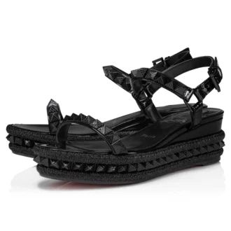 Pyraclou – espadryle na 60 mm koturnie – lakierowana skóra cielęca – czarne – damskie Pyraclou – espadryle na 60 mm koturnie – lakierowana skóra cielęca – czarne – damskie