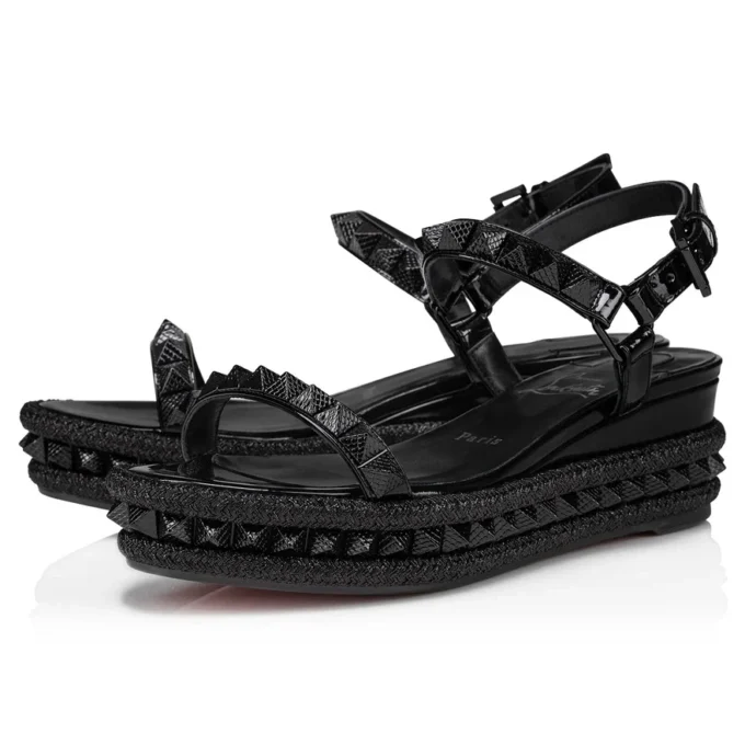 Pyraclou – espadryle na 60 mm koturnie – lakierowana skóra cielęca – czarne – damskie Pyraclou – espadryle na 60 mm koturnie – lakierowana skóra cielęca – czarne – damskie