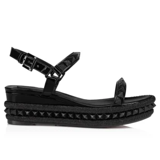 Pyraclou – espadryle na 60 mm koturnie – lakierowana skóra cielęca – czarne – damskie Pyraclou – espadryle na 60 mm koturnie – lakierowana skóra cielęca – czarne – damskie
